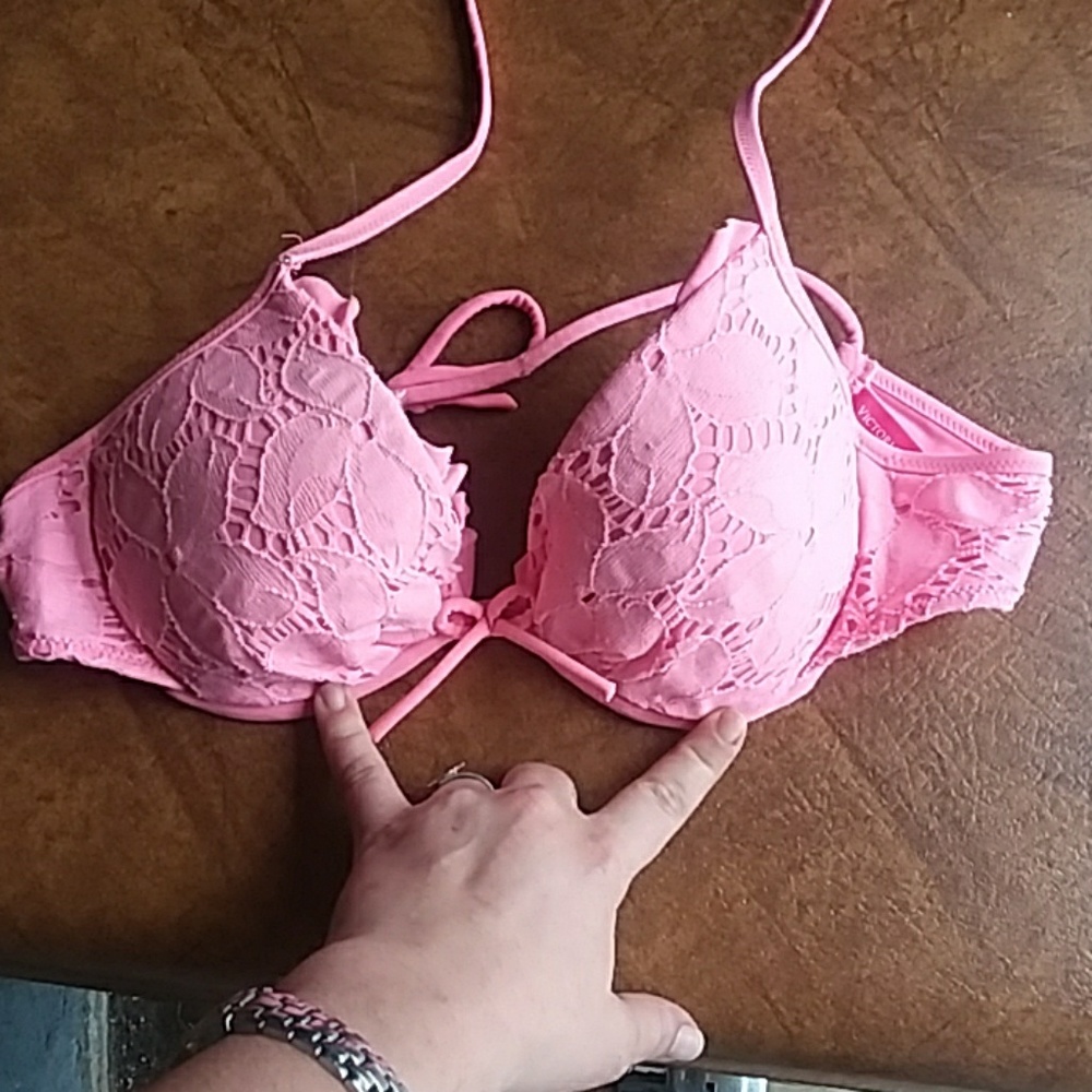 Lacy hot pink bikini top
